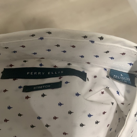 PERRY ELLIS Mens Stretch Button Down Long Sleeve Shirts Large Trees White - Picture 6 of 6